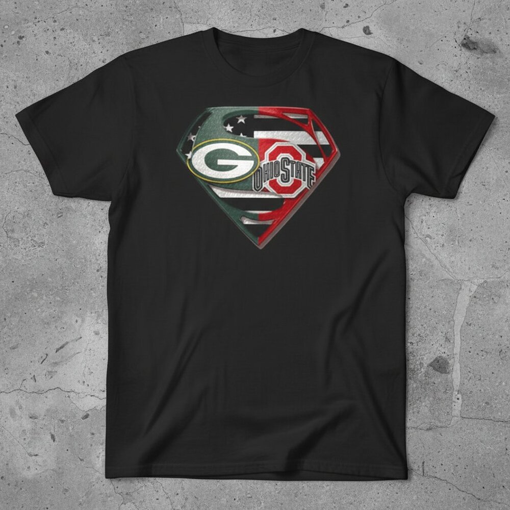 Green Bay Packers x Ohio State Superman Logo Graphic Tee | Football Fan Shirt